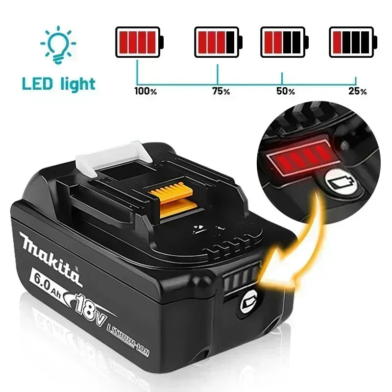18V 6.0Ah Lithium-Ion Battery – BL1860 Compatible, for Makita-Style 18V Tools  (High-Capacity Replacement Battery with LED Indicator)
