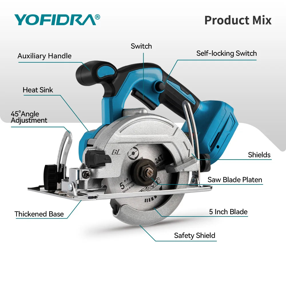 125mm Brushless Cordless Circular Saw – Wood Cutting Tool.