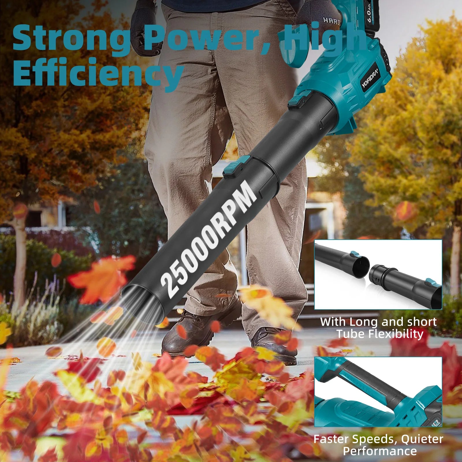 YOFIDRA 25000RPM Brushless Leaf & Dust Blower — 1200W, 5-Speed Turbo, 2× 6.0Ah Batteries (U.S. Only)