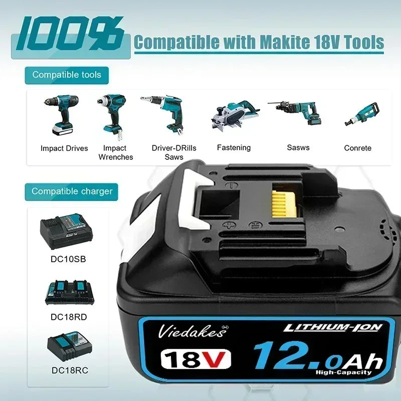 High-Capacity Replacement Battery Compatible with Makita 18V Tools (8Ah/10Ah/12Ah)