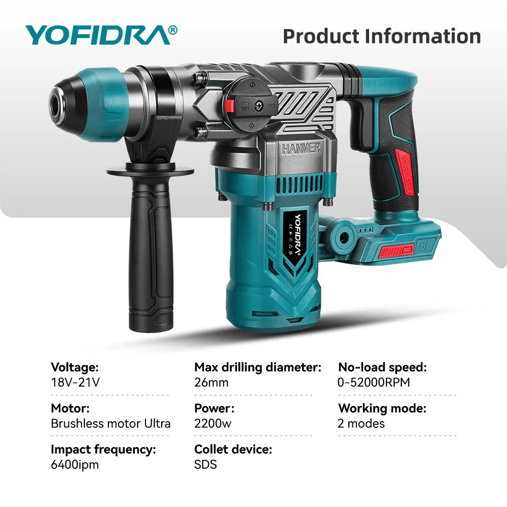 Cordless Brushless SDS Hammer Drill – Heavy-Duty Rotary Drill for Masonry & Concrete.