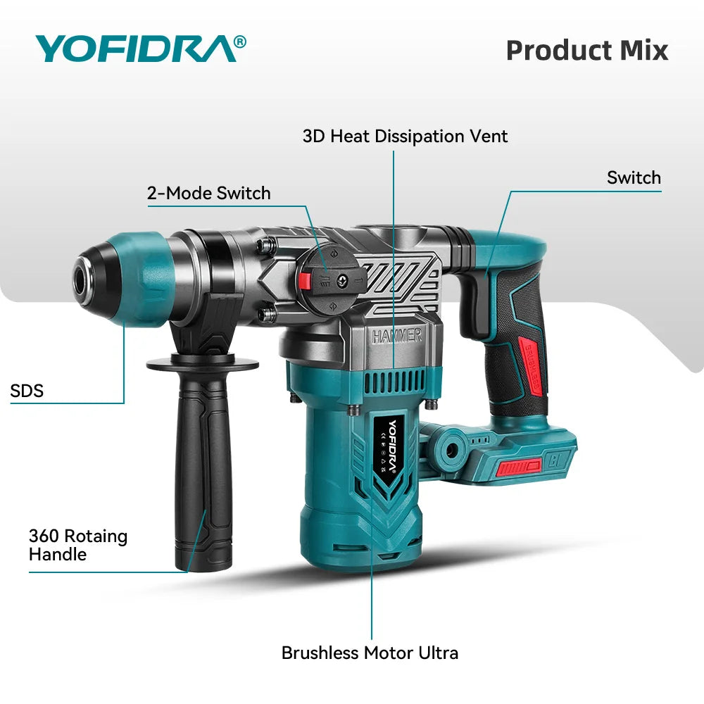 Cordless Brushless SDS Hammer Drill – Heavy-Duty Rotary Drill for Masonry & Concrete.