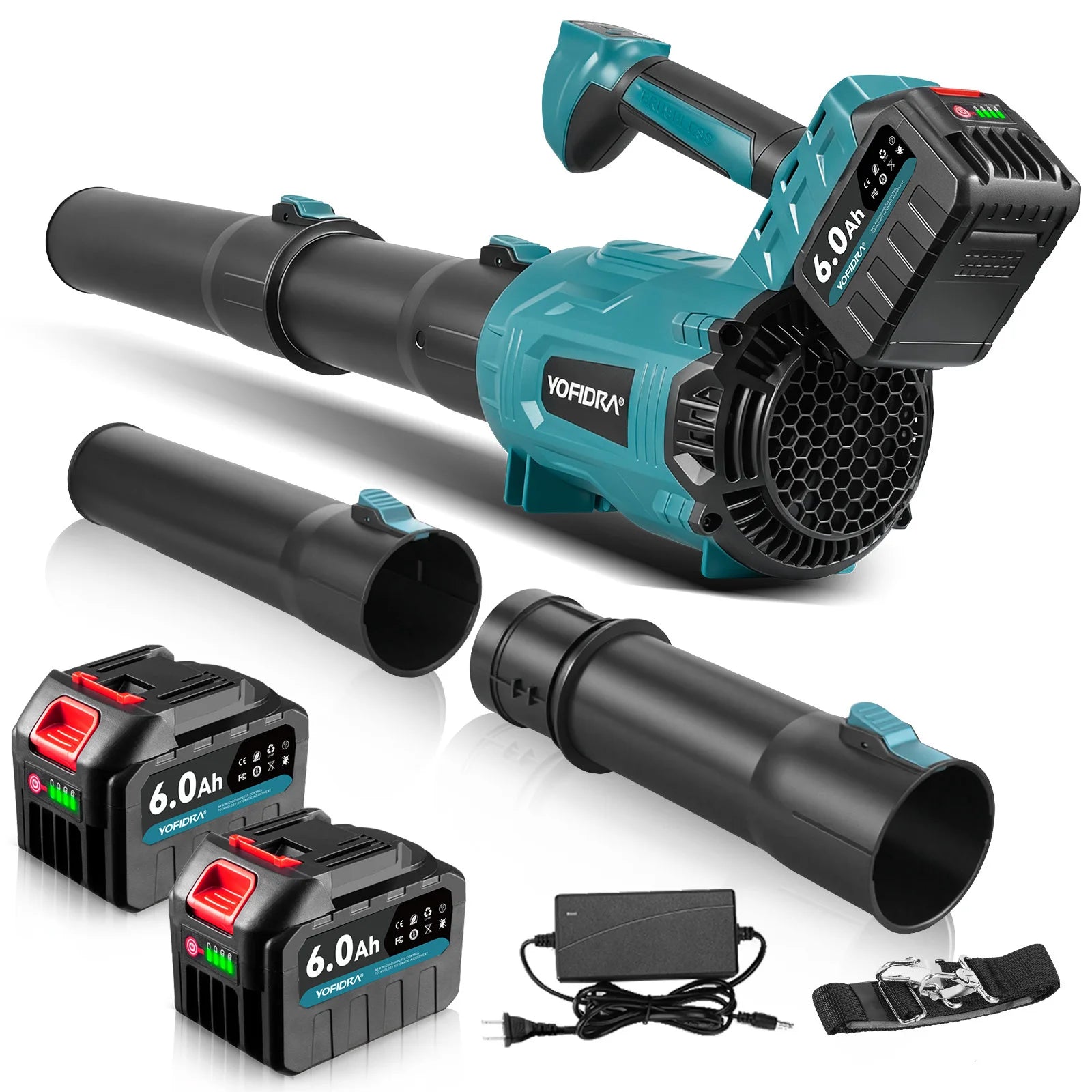 YOFIDRA 25000RPM Brushless Leaf & Dust Blower — 1200W, 5-Speed Turbo, 2× 6.0Ah Batteries (U.S. Only)
