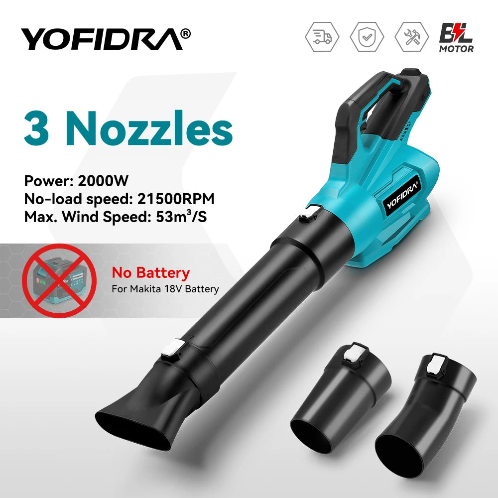 YOFIDRA 2000W Cordless Electric Leaf & Dust Blower — 21,500 RPM, High Air Volume