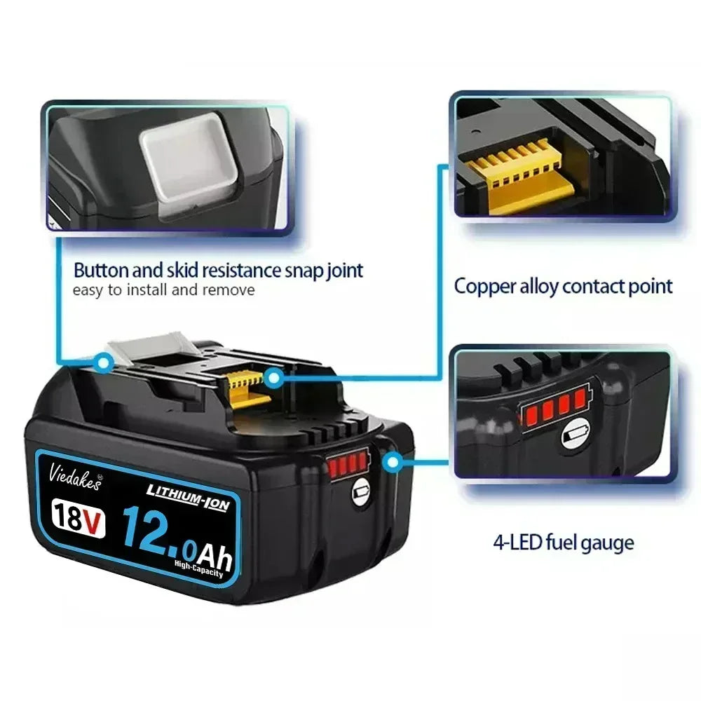High-Capacity Replacement Battery Compatible with Makita 18V Tools (8Ah/10Ah/12Ah)