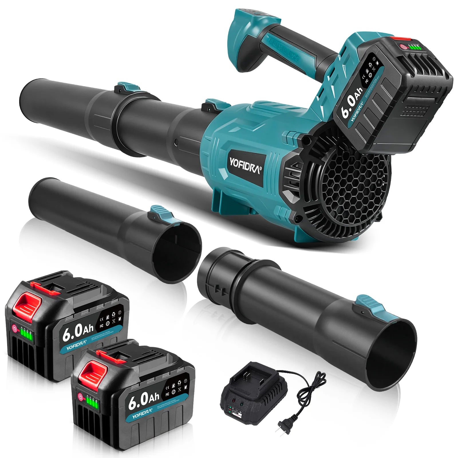 YOFIDRA 25000RPM Brushless Leaf & Dust Blower — 1200W, 5-Speed Turbo, 2× 6.0Ah Batteries (U.S. Only)