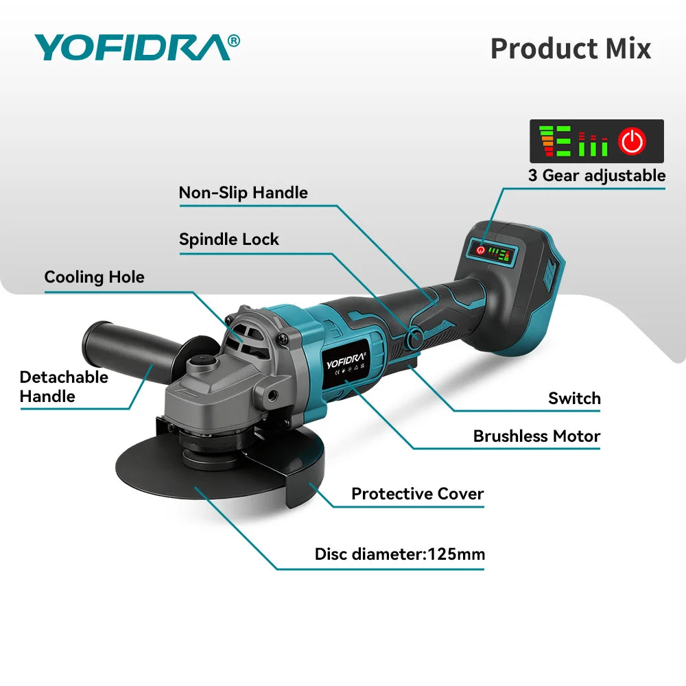 Advanced Brushless Cordless Angle Grinder 125mm – High-Speed, Variable Control.