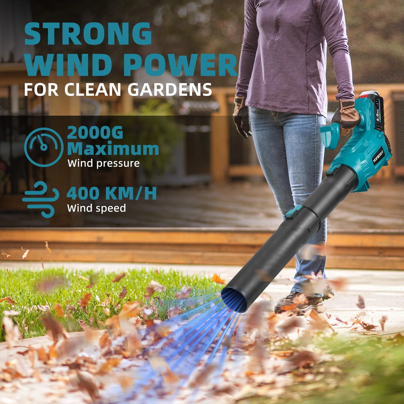 YOFIDRA 25000RPM Brushless Leaf & Dust Blower — 1200W, 5-Speed Turbo, 2× 6.0Ah Batteries (U.S. Only)